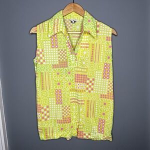 Vtg Haymaker Womens Top 60s 70s Sleeveless Tank Psychedelic Lime Green Pink Sz L